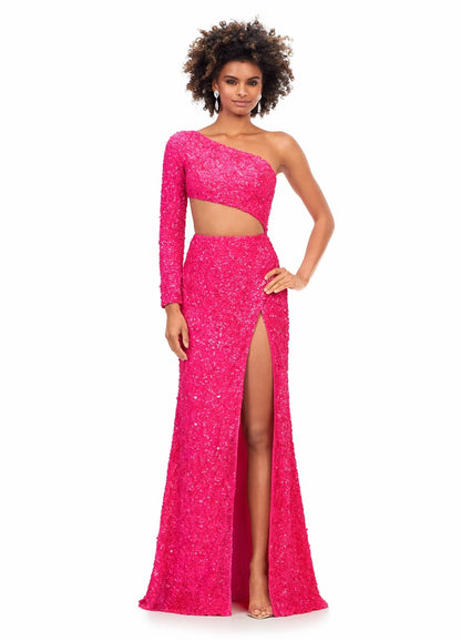 hot pink sequin prom dress