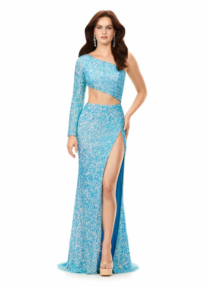 light blue sequin prom dress