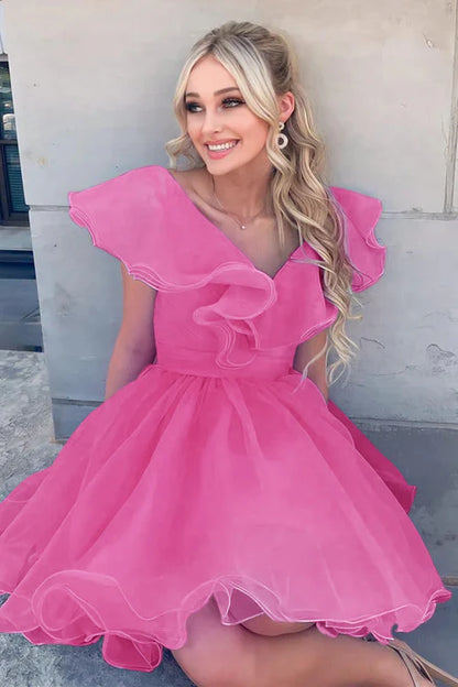 Hot Pink Ruffles Homecoming Dress