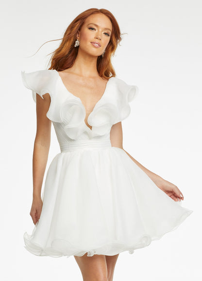 Ivory Ruffles Homecoming Dress