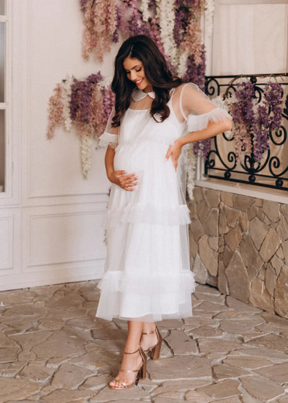 white gown for maternity shoot