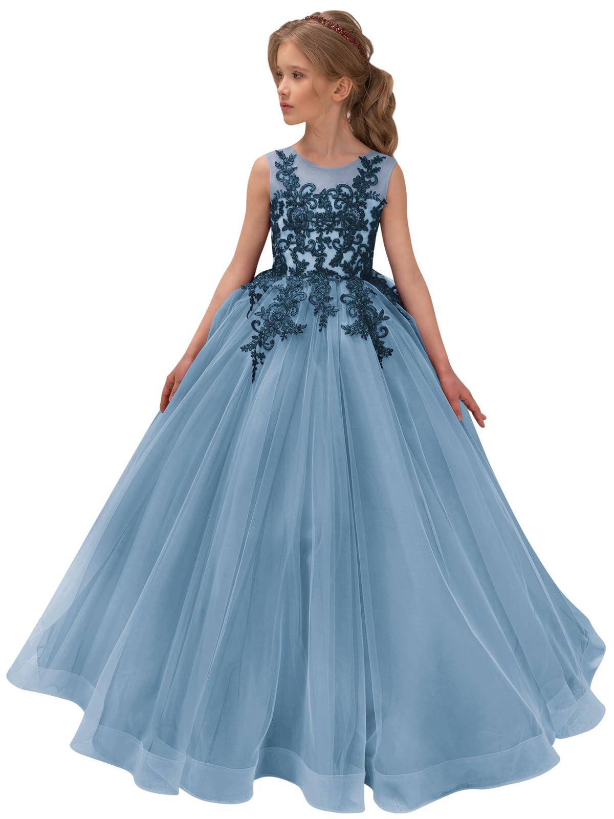 Lace Tulle Flower Girl Dresses for Wedding,Floral Lace Pageant Dress for Teens