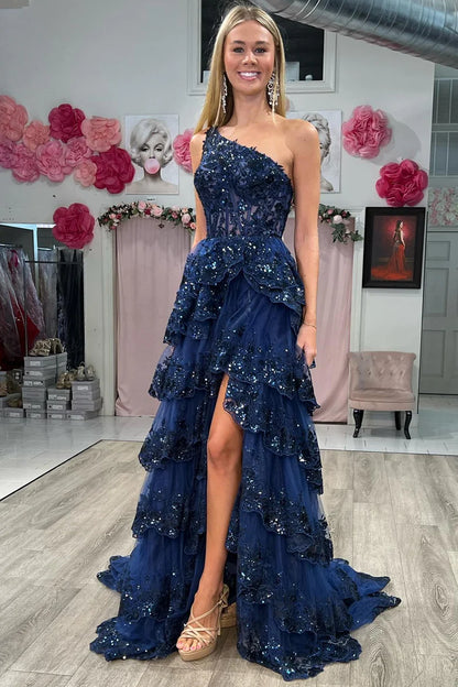 Lace Tulle Tiered Prom Dress