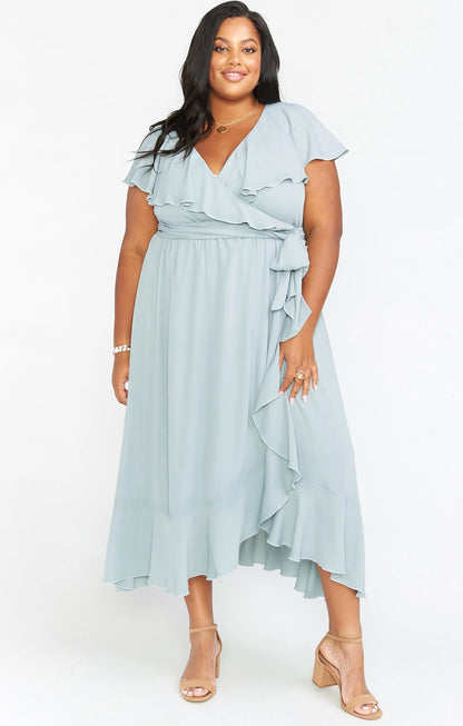 Plus Size V Neck Flutter Sleeves Formal Party Dress