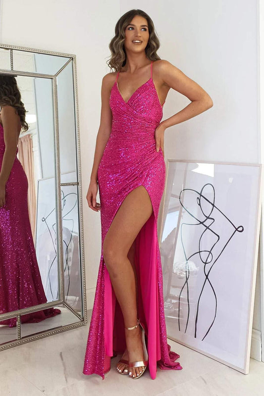 sequin prom dress with slit​