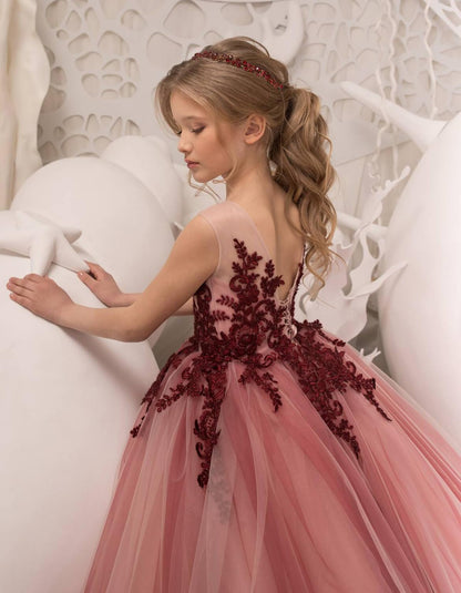 Floral Applique Pageant Dress Party Ball Gown