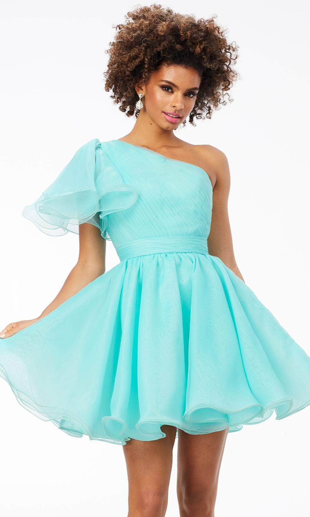 Organza short dress with one sleeves