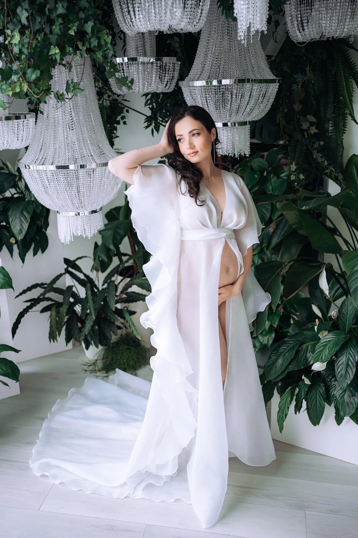 White Maternity Robe for Photoshoot