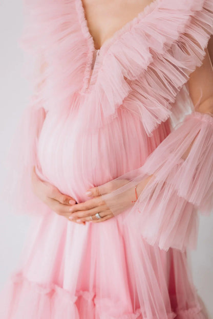 v neck Pink Dress Maternity