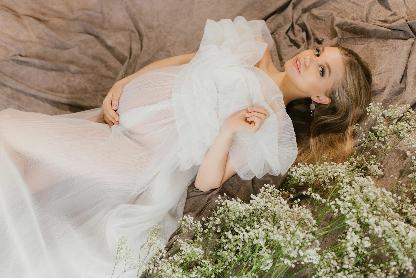 off shoulder Tulle Robe for Maternity