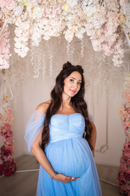 off the shoulders maternity tulle dress