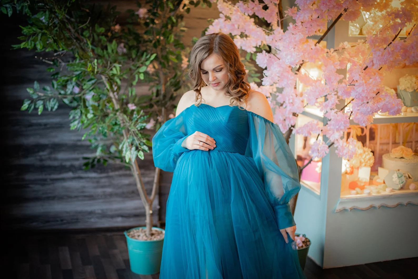 Off Shoulder Maternity Wedding Gown