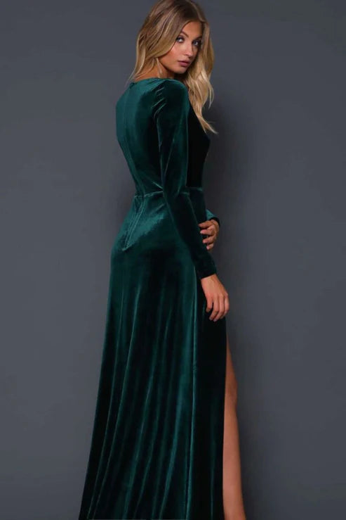 long sleeve prom dress with slit