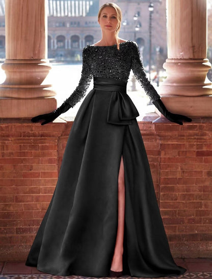 black high slit evening gown