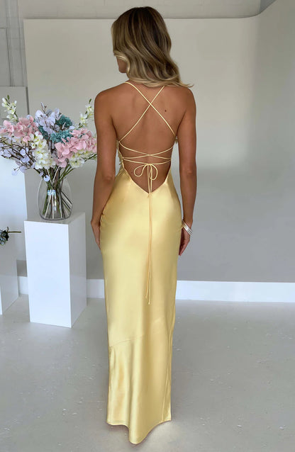 Lemon backless prom dress