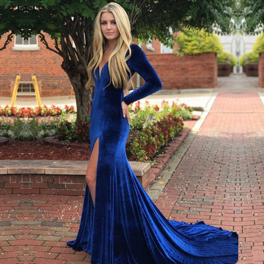 royal blue long sleeve formal dresses for women​