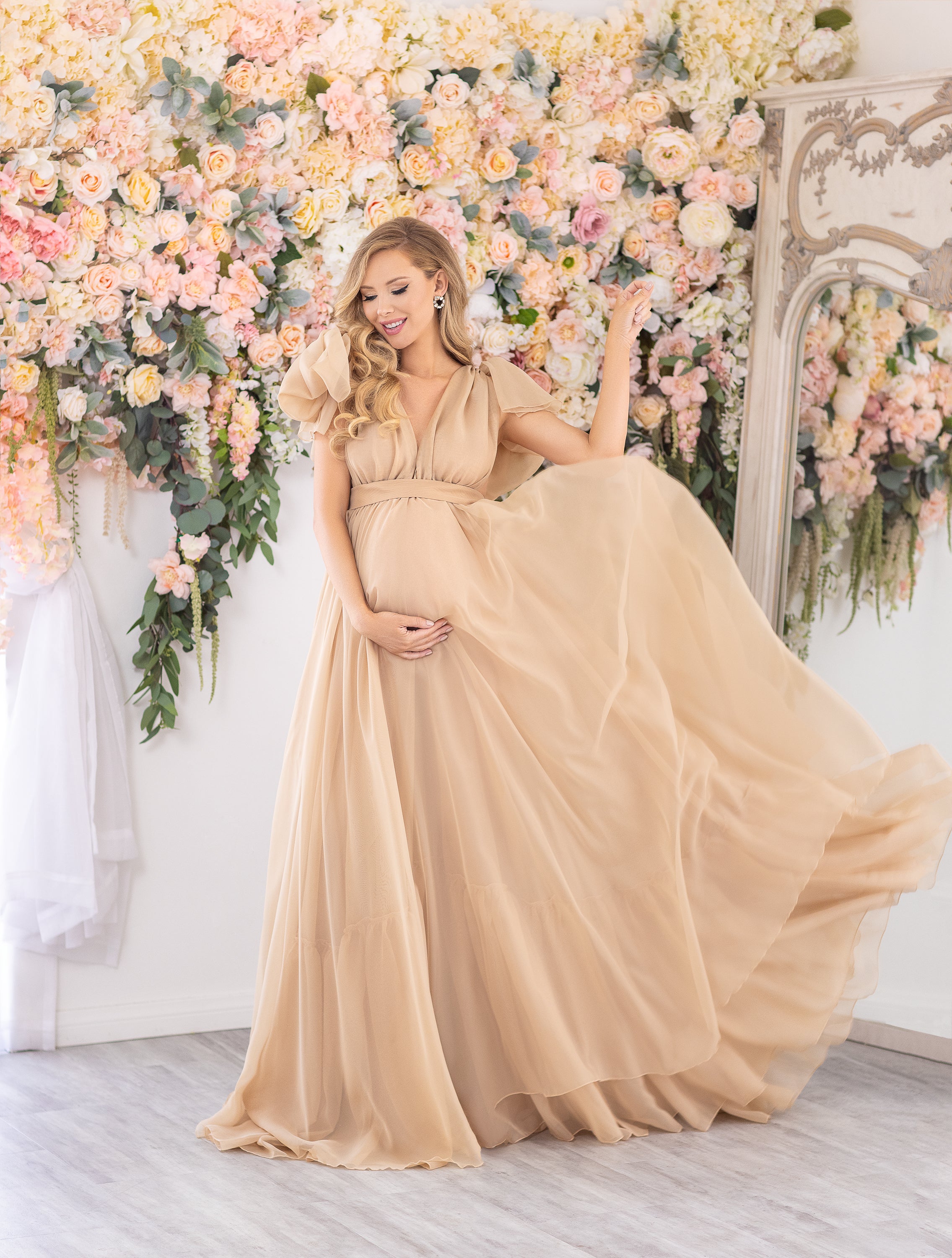 Puff Sleeve Maternity Dresses For Baby Shower Chiffon Maternity Dress vivymakudress