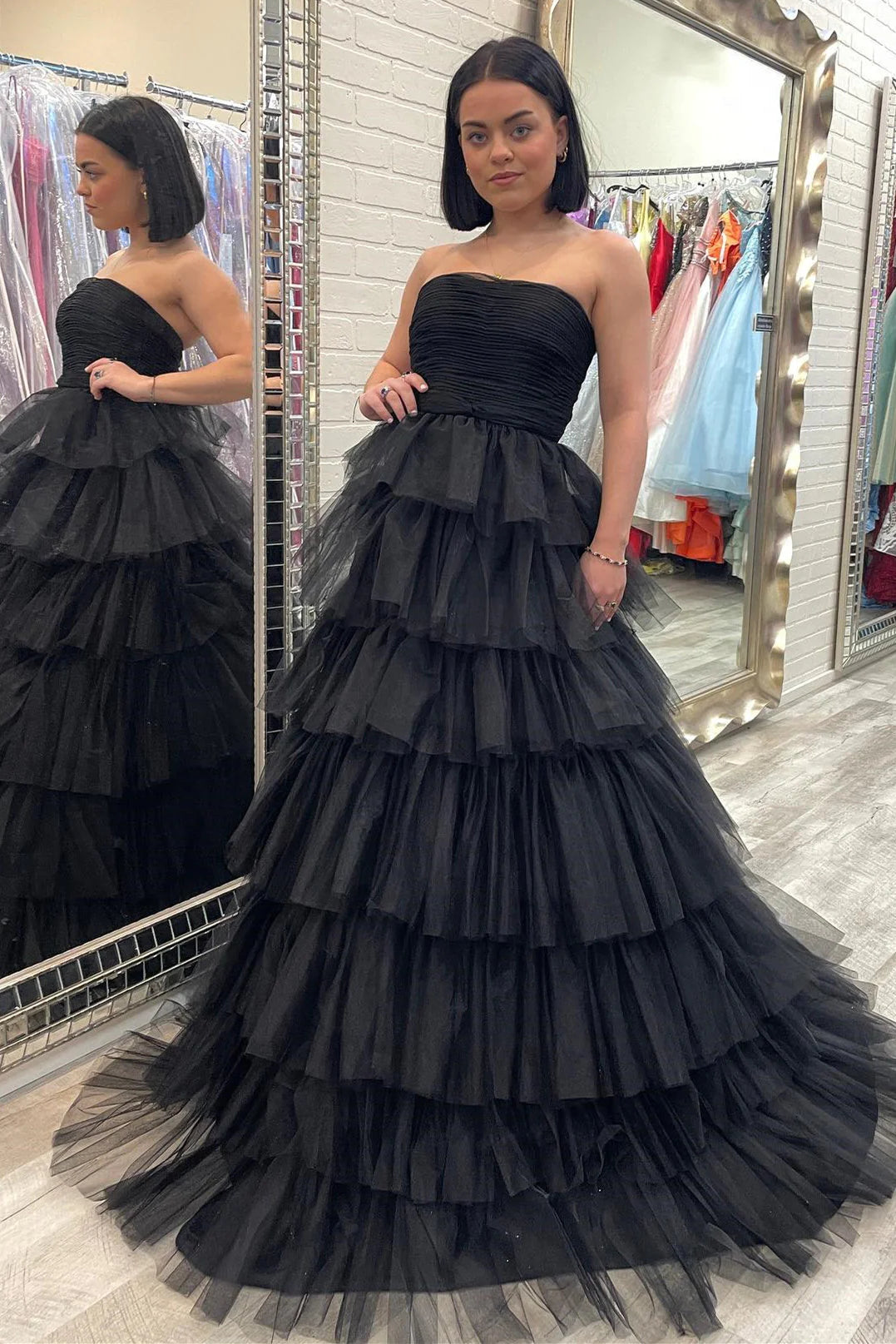 Strapless Pleated Multi-Layers Tulle Prom Dress VMP148