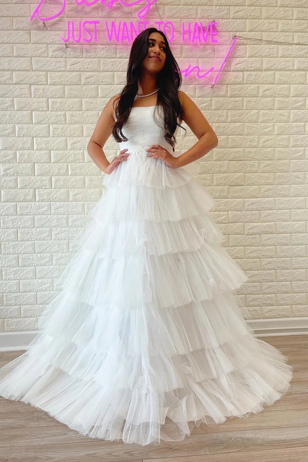 Strapless Pleated Multi-Layers Tulle Prom Dress VMP148