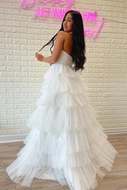 Strapless Pleated Multi-Layers Tulle Prom Dress VMP148