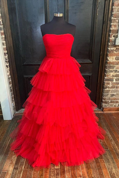 Strapless Pleated Multi-Layers Tulle Prom Dress VMP148