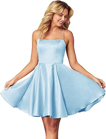 Light blue store satin homecoming dress