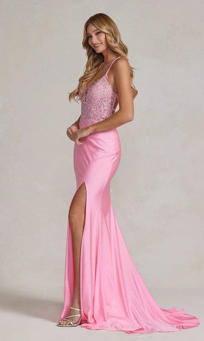 Pink Prom Dress with Lace Bodice VMP56