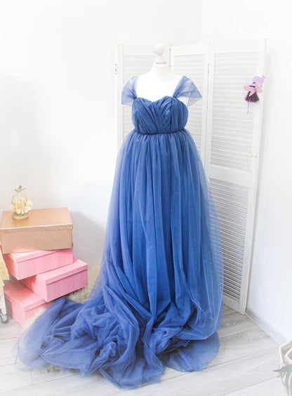 Dusty blue maternity photo dress