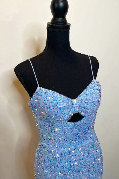 light blue sequin prom dress
