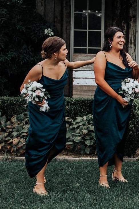 Elegant Spaghetti Strap Dark Teal Bridesmaid Dress For Wedding vivymakudress