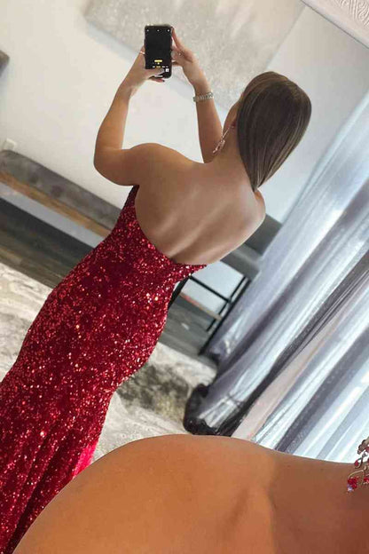 red glitter prom dress