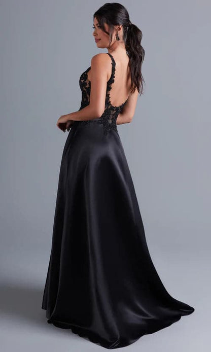 Lace Bodice Long Black A Line Prom Dress VMP75