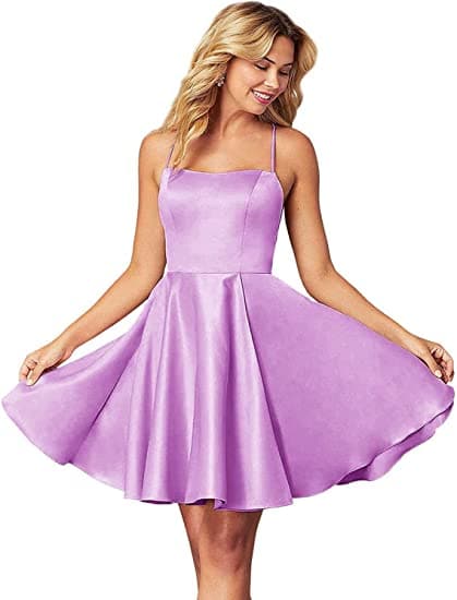 Spaghetti Straps Homecoming Dress Short Satin Puffy Cocktail Prom