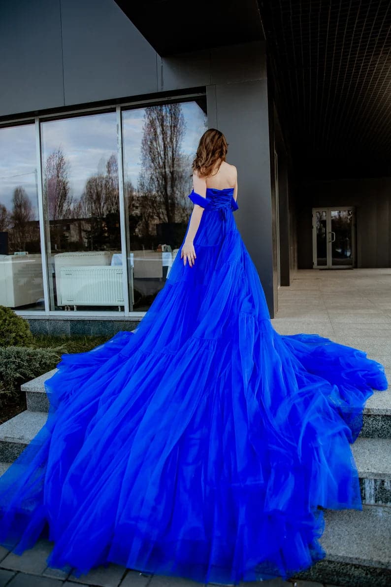 Photoshoot gown tulle dress Blue tulle dress White tulle dress Tulle –  vivymakudress