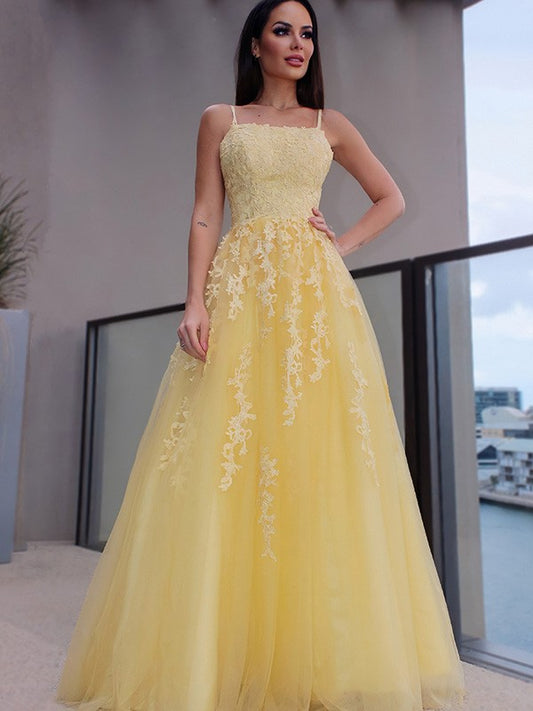 Spaghetti Straps Applique Prom Dresses VMP134