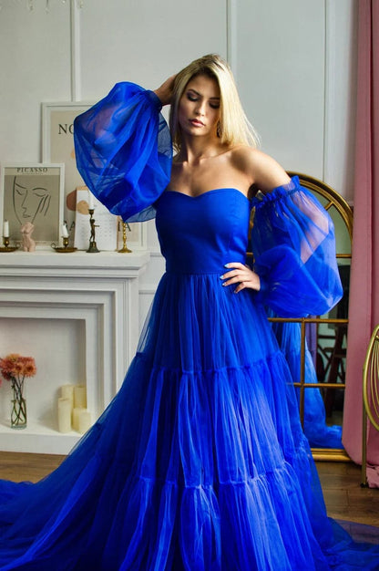 Royal blue tulle dress for Photoshoot