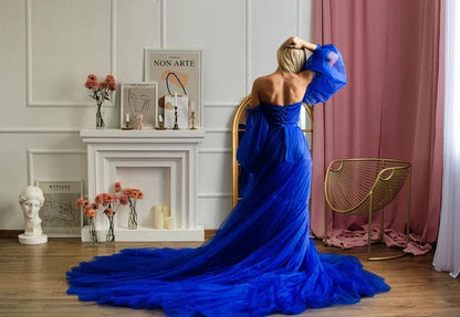 Royal blue tulle dress for Photoshoot