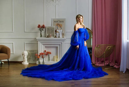 Royal blue tulle dress for Photoshoot