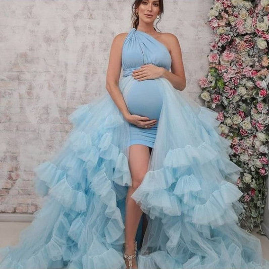 Sky Blue Tulle Removable Skirt Maternity Gowns VMR21