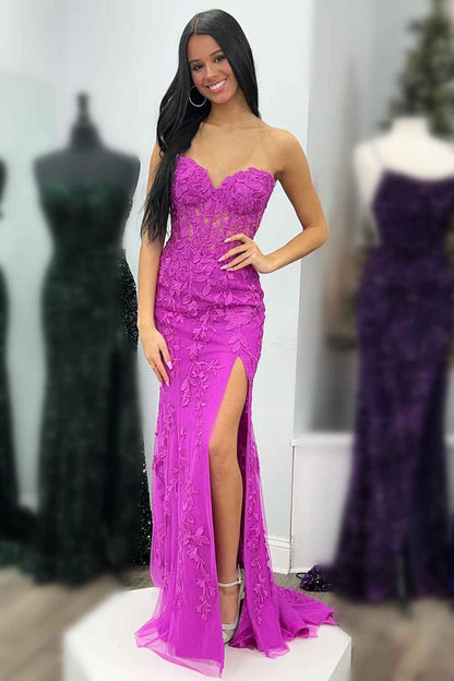 Corset Lace Long Prom Dress With Slit VMP116