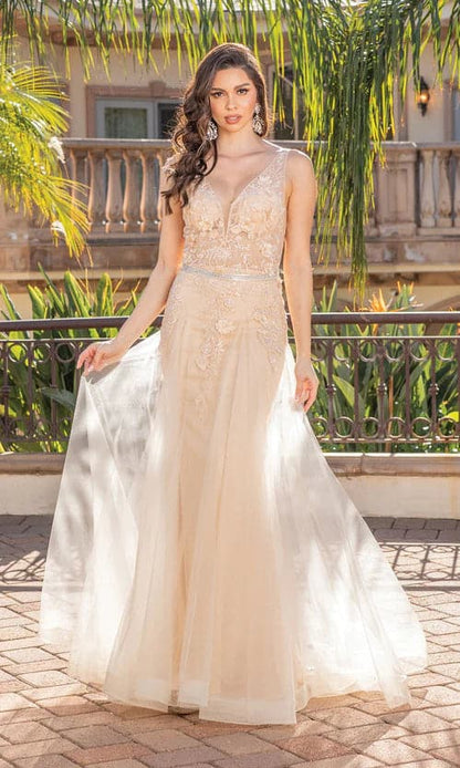 V Neck Prom Ball Gown with Sheer Bodice VMP71