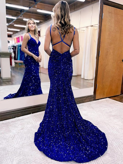 Velvet Sequins Ruched Prom Dresses VMP139