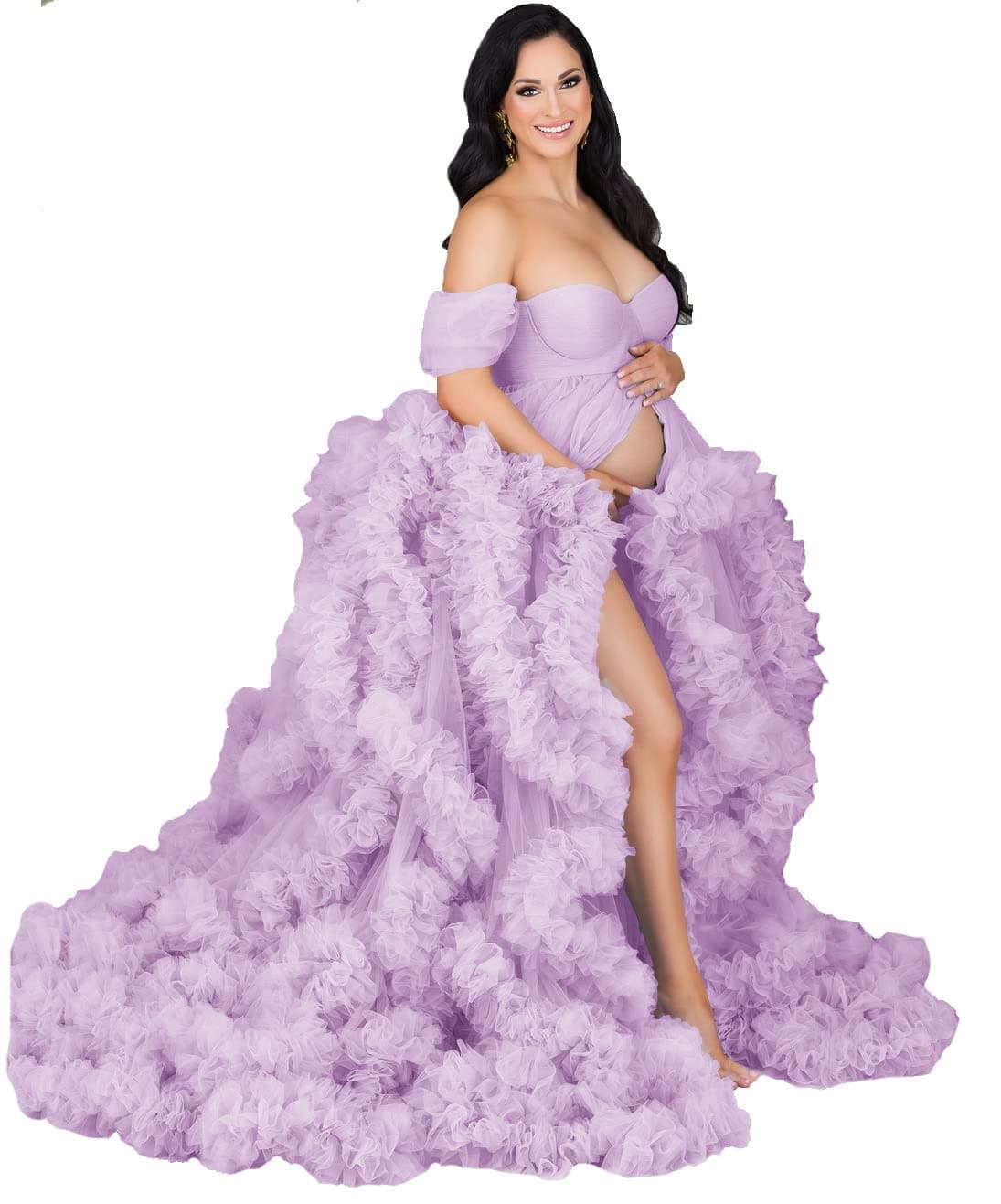 Custom Made White Maternity Puffy Sleeve Prom Dress With Ruffles And Floor  Length Undergarments For Pregnancy Photo Shooting And Sleepwear From  Manweisi, $83.46