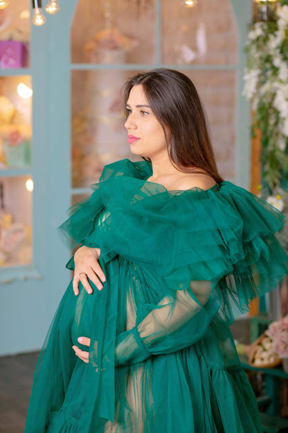 Emerald Green Maternity Tulle Robe for Photoshoot VMR26