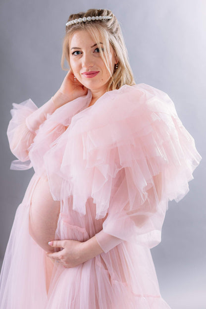 Emerald Green Maternity Tulle Robe for Photoshoot VMR26