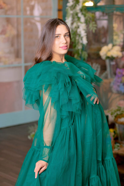 Emerald Green Maternity Tulle Robe for Photoshoot VMR26