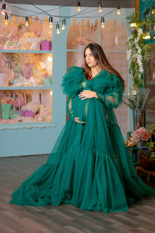 Emerald Green Maternity Tulle Robe for Photoshoot VMR26