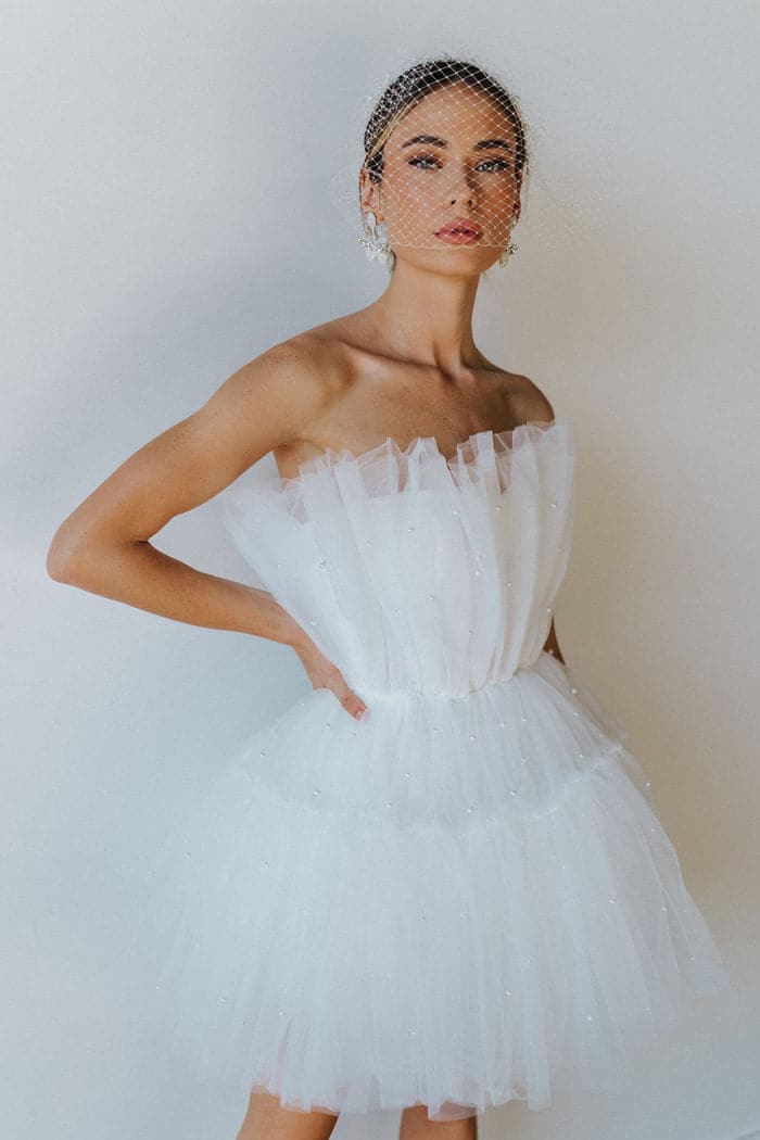 short white dress with tulle