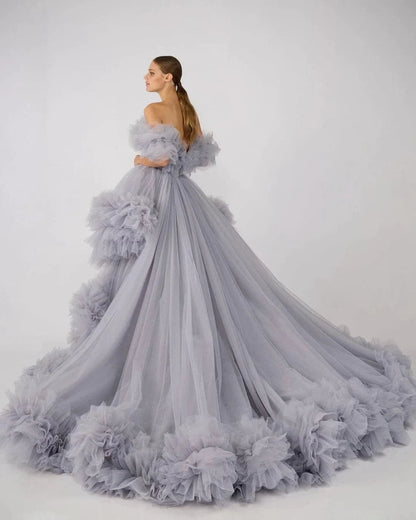 Peignoir de maternité en tulle à volants bouffants