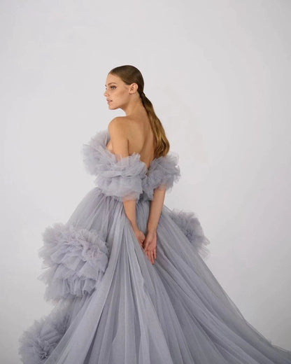 Peignoir de maternité en tulle à volants bouffants